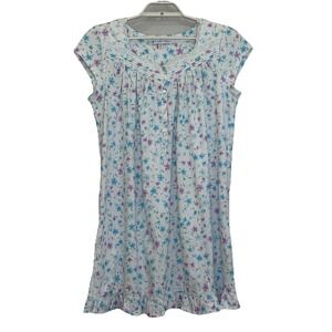 Eileen West Night Gown Size Medium White w/ Floral Print Cotton Prairie Cottage